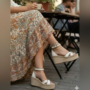 Boho 10 Wedge Platform Embroidered Espadrille Sandals New